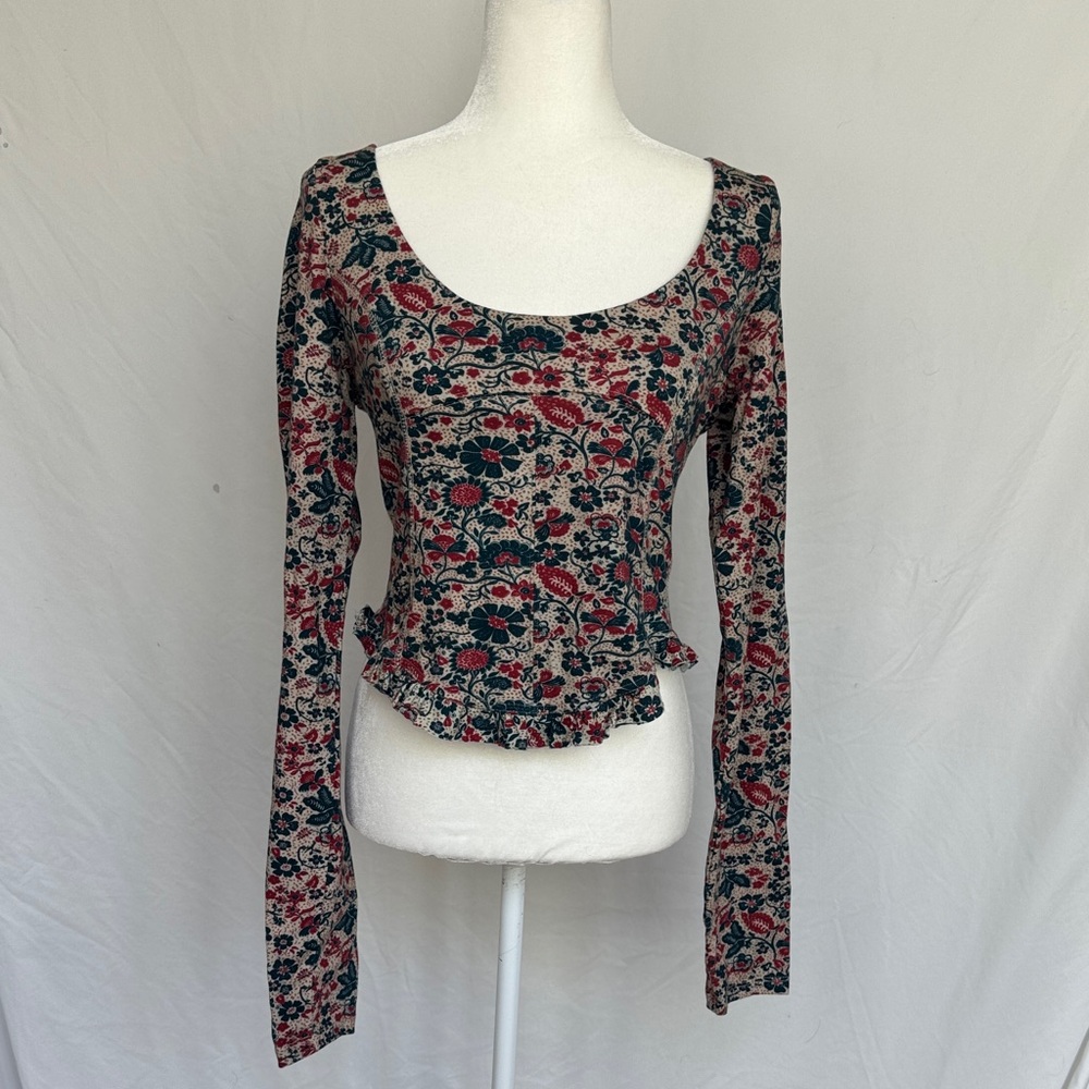 Free People Red and Blue Floral Blouse
